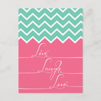 Carte Postale chevron rose et vert/live, rire, amour