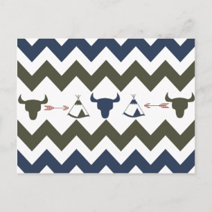Carte Postale Chevron Tribal Amérindien Crânes Tipi Flèches