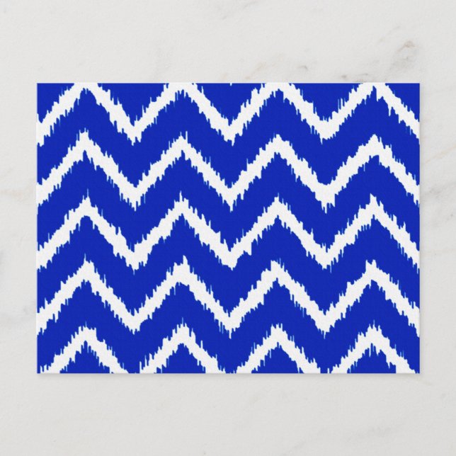 Carte Postale Chevrons Ikat - bleu cobalt et blanc (Devant)