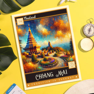 Carte Postale Chiang Mai, Thaïlande Peinture Vintage