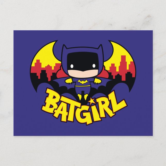 Carte Postale Chibi Batgirl Avec Gotham Skyline & Logo (Devant)
