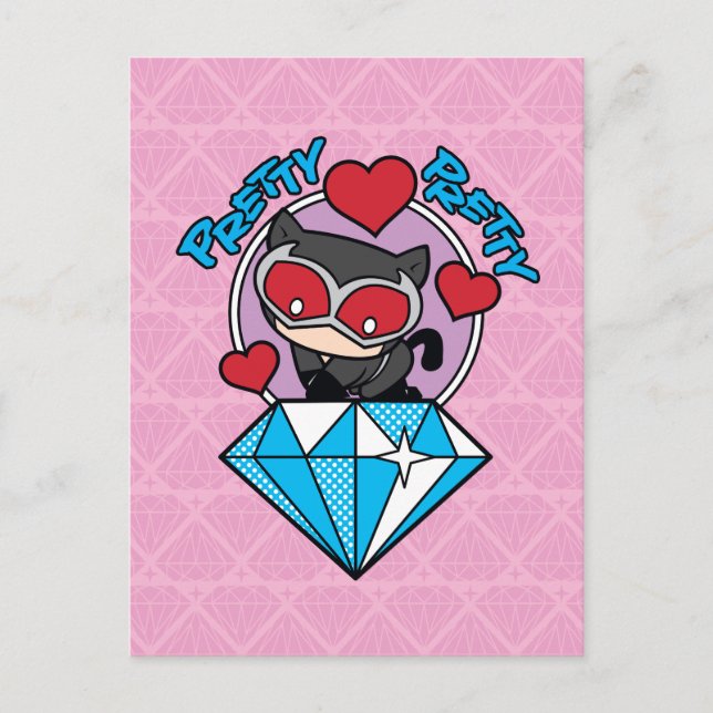 Carte Postale Chibi Catwoman assise Sur Le Grand Diamant (Devant)