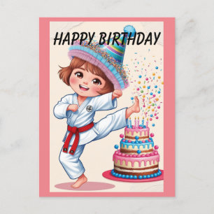 Carte Postale Chibi donnant un coup de pied au gâteau d'annivers