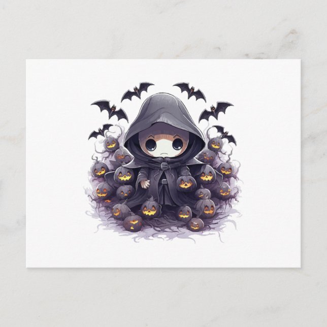 Carte Postale Chibi Grim Reaper Halloween - Fantaisie sombre ado (Devant)