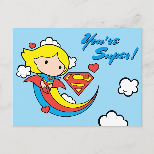 Carte Postale Chibi Supergirl volant arc-en-ciel (Devant)