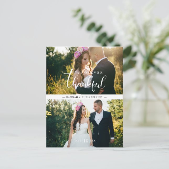 Carte Postale Chic 2 Photos Bride & Groom Collage Hand Lettered (Debout devant)