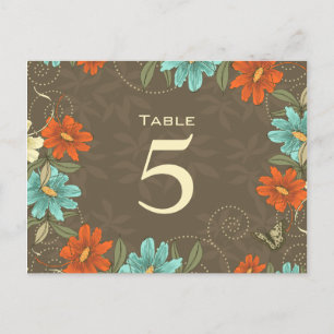 Carte Postale Chic aqua orange crème fleurie mariage numéro de t