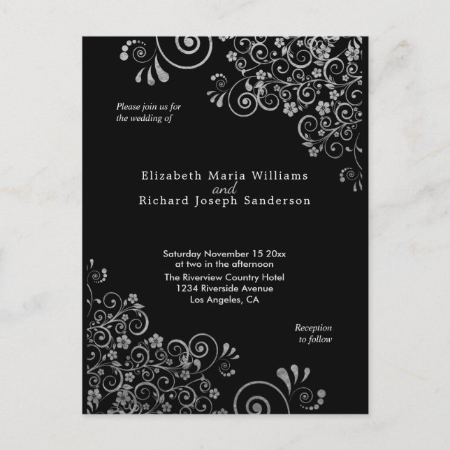 Carte Postale Chic black Gray Wedding Invite RSVP l Site web (Devant)
