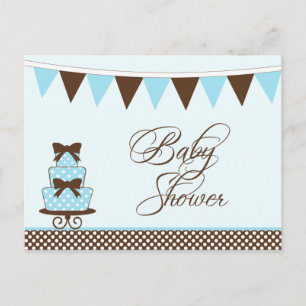Carte Postale Chic bleu + brun garçons baby shower invitation