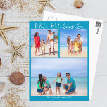 Carte Postale Chic Blue Mele Kalikimaka Photo Collage Noël<br><div class="desc">Chic bleu personnalisable plage famille photo collage carte postale de Noël avec vos photos tropicales préférées au soleil. Ajoutez 3 de vos souvenirs préférés de vos vacances sur l'île à la côte. Belles cartes postales de vacances côtières avec un plan de photo propre et moderne et joli script bleu.</div>