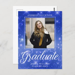 Carte Postale Chic Blue Sparkle Graduate Photo Graduate