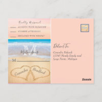 Chic Blush Coeurs Rose Sand Beach Wedding RSVP