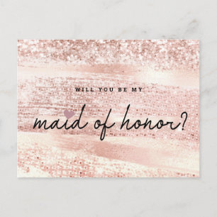 Carte Postale Chic Blush rose & Rose Gold Maid of Honor Proposit