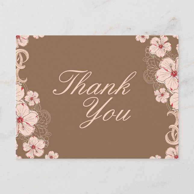 Carte Postale Chic brun hibiscus fleur mariage merci (Devant)