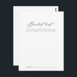 Carte Postale Chic Calligraphie Argent Mariage Liste des seaux C<br><div class="desc">Ces cartes chic calligraphie argent mariage liste des seaux sont l'activité parfaite pour une réception de mariage rustique ou une douche nuptiale. Le design sobre et élégant présente une typographie de script classique et sophistiquée en argent. Modifier le libellé pour convenir à tout événement de vie. Le panneau de liste...</div>