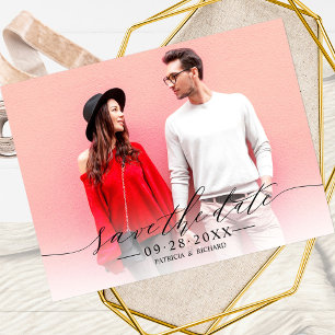 Carte Postale Chic Calligraphie Mariage Enregistrer La Date Phot