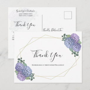 Carte Postale Chic Dusty Blue Floral Géométrique Mariage Remerci
