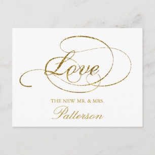 Carte Postale Chic Faux Gold Foil Mariage Modèle Merci