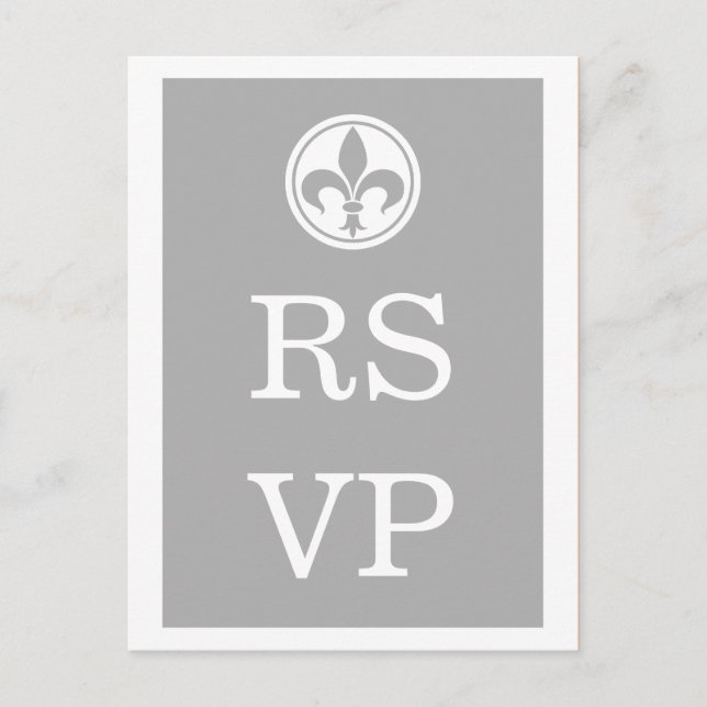 Carte Postale Chic Fleur De Lis RSVP, Gris (Devant)