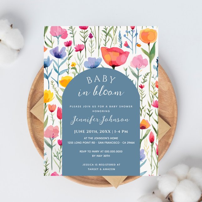 Carte Postale Chic Floral Blue Arch Baby shower garçon (Créateur téléchargé)
