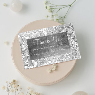 Carte Postale Chic glamour blanc faux argent floral Merci