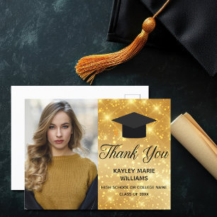 Carte Postale Chic Gold Sparkle Diplôme Photo 2023 Merci
