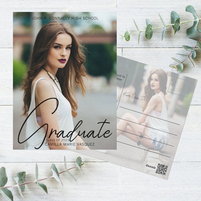 Carte Postale Chic Graduation Photo manuscrite Script superposit (Créateur téléchargé)