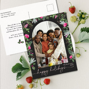 Carte Postale Chic gris foncé rose verdure Arc Photo Holiday