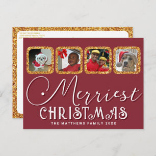 Carte Postale Chic Holiday Photo Script Gold Red Christmas