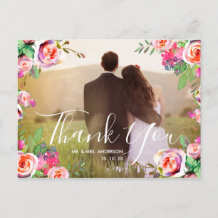 Carte Postale Chic Lettré à la main Photo Floral Mariage Merci