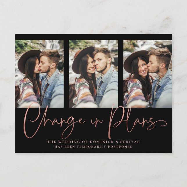 Carte Postale Chic manuscrit Rose Gold Mariage Postponction (Devant)