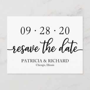 Carte Postale Chic mariage noir et blanc réserver la date