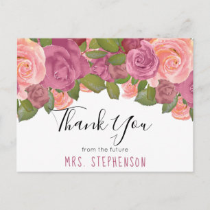 Carte Postale Chic Mauve Floral Aquarelle Merci nuptiale