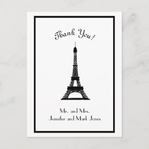 Carte Postale Chic Merci Tour Eiffel noir et blanc