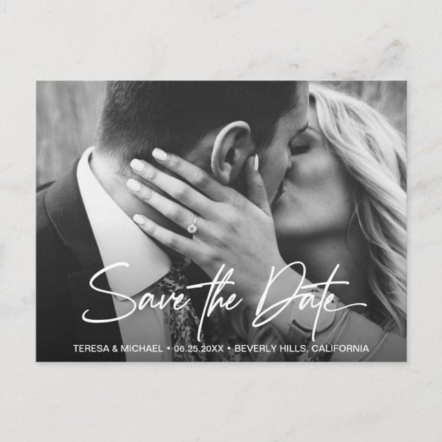 Carte Postale Chic Modern Script Wedding Save the Date Photo (Devant)
