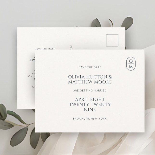 Carte Postale Chic Monogramme Minimal Mariage Enregistrez la Dat (Créateur téléchargé)