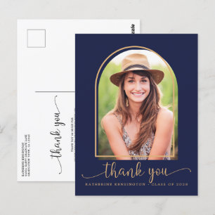 Carte Postale Chic Navy Blue Gold Merci de graduation photo