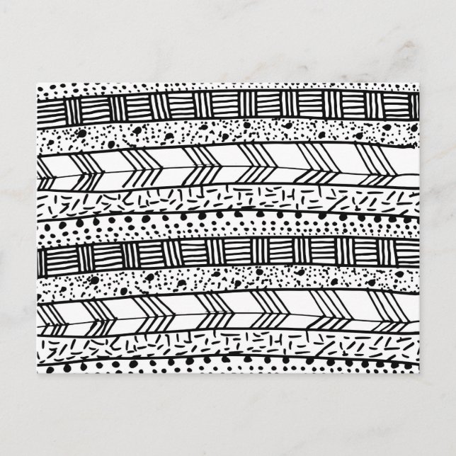 Carte Postale Chic noir blanc dessiné main motif tribal (Devant)