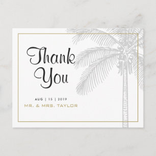 Carte postale Chic Palm Tree & Gold Mariage Merci