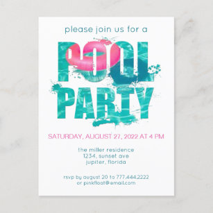 Carte Postale Chic Pink Pool Party Splash Turquoise