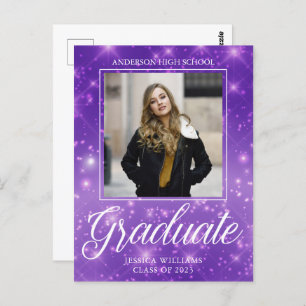 Carte Postale Chic Purple Sparkle Graduate Photo Graduate