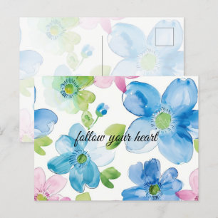 Carte Postale Chic rose bleu bleu floral