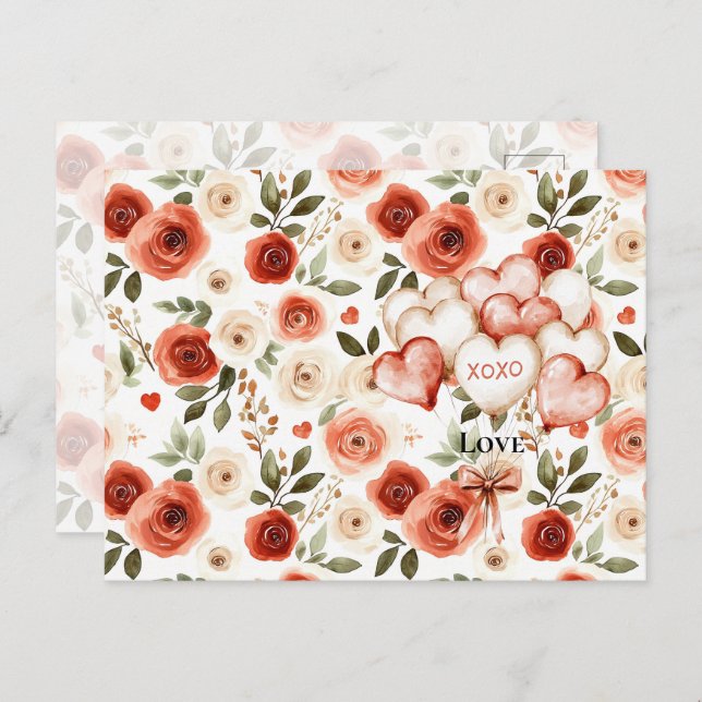 Carte Postale Chic Rose Bleu Été Floral Red Hair Girl (Devant / Derrière)