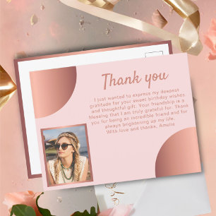 Carte Postale Chic Rose Gold Métallisé Photo Anniversaire Merci