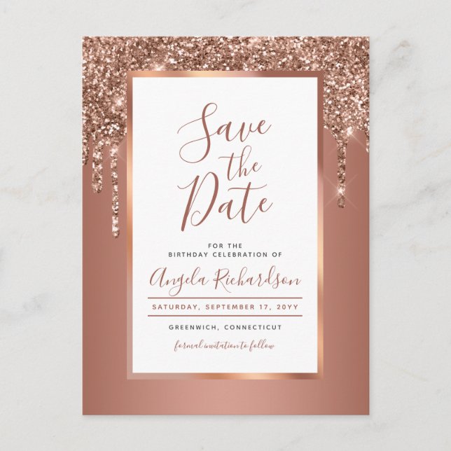 Carte Postale Chic Rose Gold Sparkle Parties scintillant Drips E (Devant)
