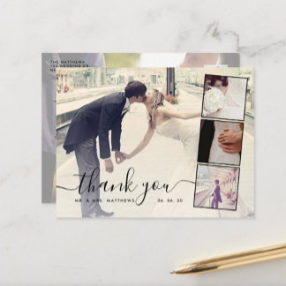Carte Postale Chic Script 4 Photo Collage Mariage Merci