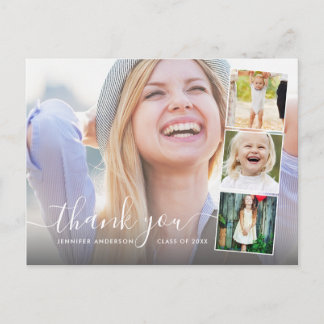Carte Postale Chic Script 4 Photo Collage Merci de graduation