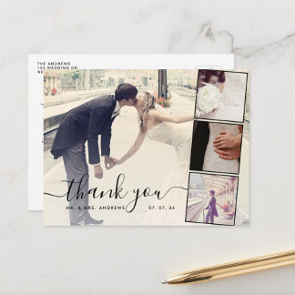 Carte Postale Chic Script 4 Photos Collage Mariage Merci