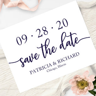 Carte Postale Chic Script Bleu Nuit Blanc Mariage Économisez La