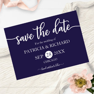 Carte Postale Chic Script Bleu Nuit Mariage Enregistrer La Date